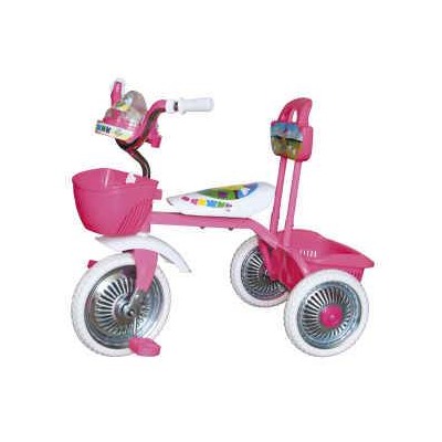 T002PM/Велосипед 3-колесный без ручки, свет+звук, пластм.сиденье, металлич.колеса, d10' и 8', розовый/при покупке от коробки (4шт. в разобранном виде) скидка 20%/12