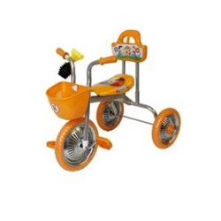 T004S/Велосипед 3-хколесный без ручки, с клаксоном, сиденье, метал.колеса, диаметр10' и 8', оранжевый/при покупке от коробки (4шт. в разобранном виде) скидка 20%/12