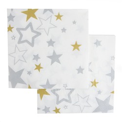 Салфетки, Сверкающие звезды, Белый, 33*33 см, 20 шт