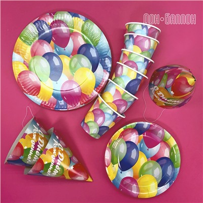 Тарелки (7''/18 см) Воздушные шары, Разноцветный, 6 шт