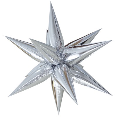 Фольгированный шар (26''/66 см) Фигура, Звезда составная, Серебро, 1 шт