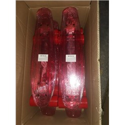 106615/Скейтборд пластиковый прозрачная платформа со светом,  широкие колеса PU без света,  стойка: алюминиевая,  размер платформы: 56*15 см. цвет: красный/12