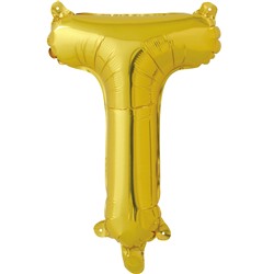Фольгированный шар с клапаном (16''/41 см) Мини-буква, Т, Золото, 1 шт. в упак