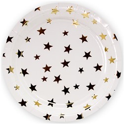 Тарелки (7''/18 см) Золотые звезды, Белый/Золото, Металлик, 6 шт