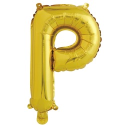 Фольгированный шар с клапаном (16''/41 см) Мини-буква, Р, Золото, 1 шт. в упак
