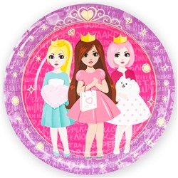 Тарелки (7''/18 см) Куклы Принцессы, Розовый, 6 шт