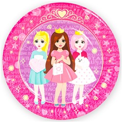 Тарелки (9''/23 см) Куклы Принцессы, Розовый, 6 шт