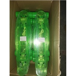 106613/Скейтборд пластиковый прозрачная платформа со светом,  широкие колеса PU без света,  стойка: алюминиевая,  размер платформы: 56*15 см. цвет: зеленый/12