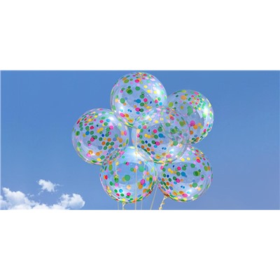 Шар (18''/46 см) Сфера 3D, Deco Bubble, Разноцветное конфетти, Прозрачный, Кристалл, 50 шт