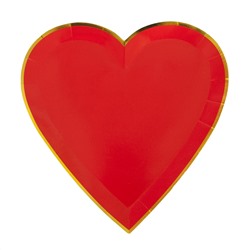 Тарелки (9''/23 см) Сердце, Красный, Металлик, 6 шт