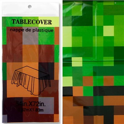 Скатерть одноразовая, Пиксели, Зеленый/Коричневый, 137*183 см, 1 шт