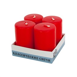 Свечи классические Столбики, Красный, 6*4 см, 4 шт