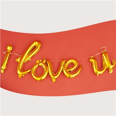 Набор шаров-букв из фольги (17''/43 см) Мини-Надпись "I Love..." (изящный курсив), Золото, 1 шт. в упак